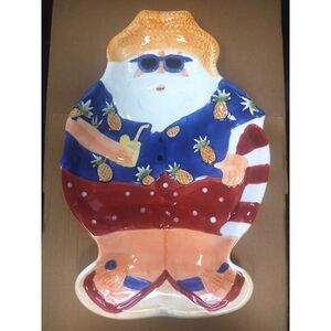 2005 Young's Inc. Heartfelt Kitchen Creations Ceramic Beach Santa Claus Platter